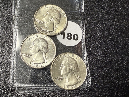 (3) 1964-D Washington Quarters, BU