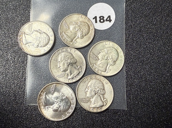 1953-D, 54-S, 54-D, (2) 55-D, 59-D, Washington Quarters XF, AU, UNC