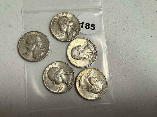 1941-D, (2) 42, 47-D, 49-D Washington Quarters XF Plus