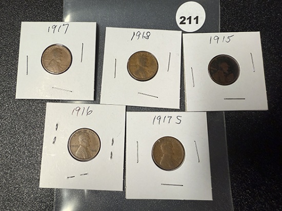 Lot of (5) Teens Lincoln Cents