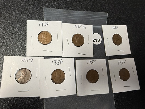 Lot of (7) 1930s Lincoln Cents