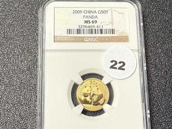 2009 50Y Gold Panda, NGC MS69
