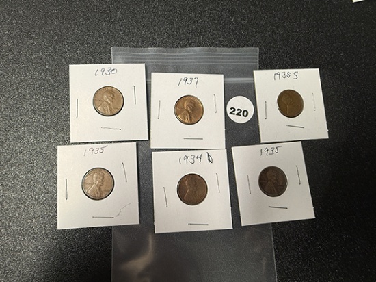 Lot of (6) 1930s Lincoln Cents