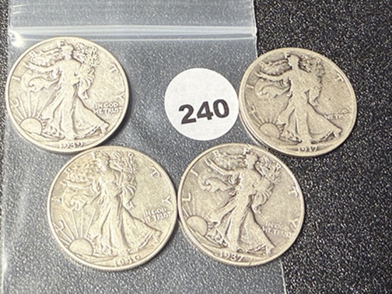 1917, 37, 39, 40 Walking Liberty Half Dollars