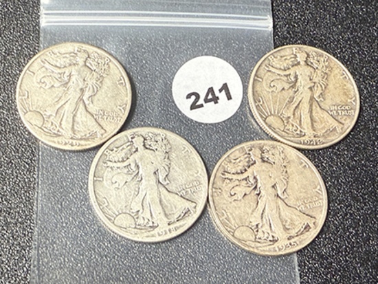 1918-S, 29-S, 35-D, 42 Walking Liberty Half Dollars