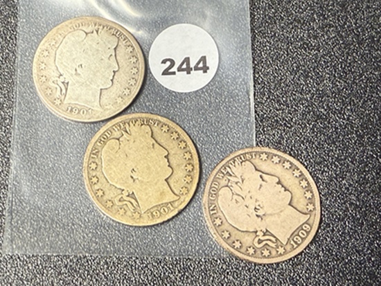 (2) 1901, 1909 Barber Half Dollars