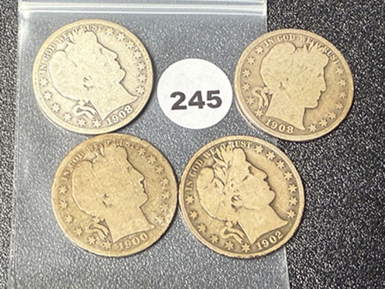 1900-S, 02, (2) 08-O Barber Half Dollars
