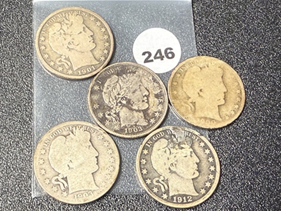 1900, 01, (2) 03-O, 12 Barber Half Dollars (One Drilled and Filled)
