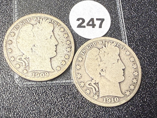1909-S, 10-S Barber Half Dollars