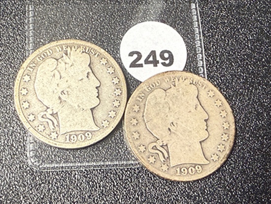 (2) 1909-S Barber Half Dollars