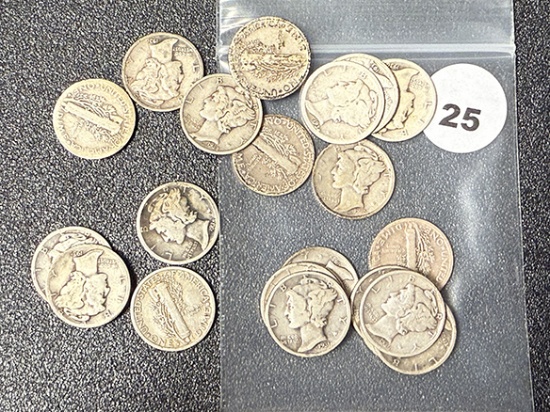 Lot of (22) 1930s Mercury Dimes, Book Break Out