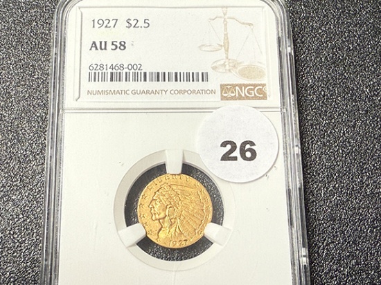 1927 $2 1/2 Gold Indian, NGC AU58