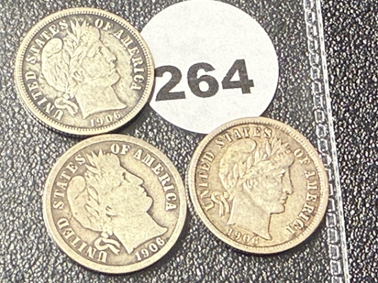 (3) 1906 Barber Dime