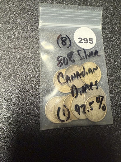 (8) 80% Silver Canadian Dimes ( (1) 92.5%)