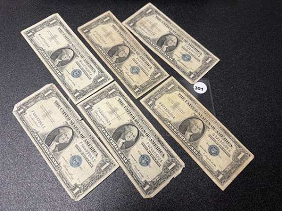 (1) 1935 Series, (5) 1957 Series $1 Silver Ceertificate, Circulated
