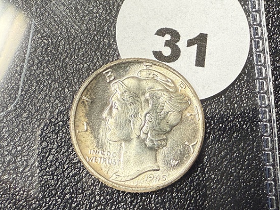 1945 Mercury Dime, Top & Bottom, Split Bands