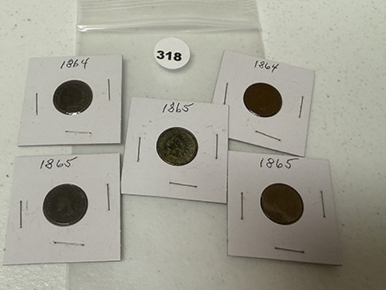 Lot of 5 Indian Head Cents