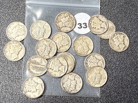 Lot of (18) 1940s Mercury Dimes, Book Break Out