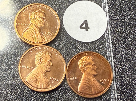 Proof 1970-S, 71-S, 72-S Lincoln Cents