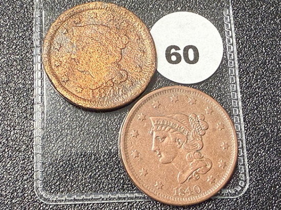 1840, 1847 Large Cents, Cleaned, Corroded