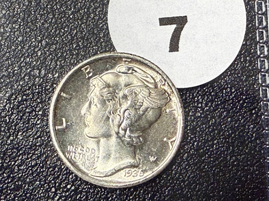 1936 Mercury Dime, Top & Bottom - Split Bands