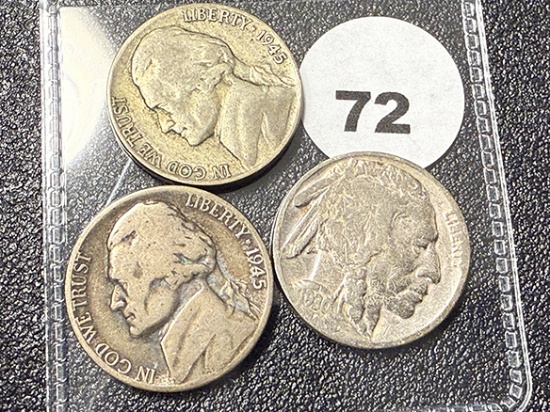 1930 Buffalo Nickel & (2) Silver War Nickels