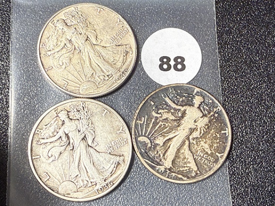 1936, 42, 46 Walking Liberty Half Dollars