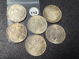 (6 X $) 1922-D, (5) 22 Peace Dollars