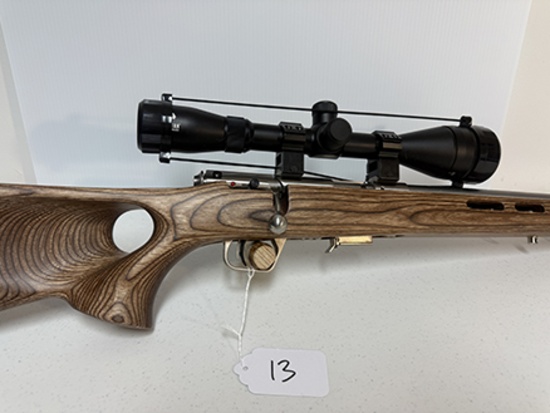 Savage Model 93R17, 17HMR, Stainless, Bull Barrel, EON 4-12 X 24 AO Scope, 3 Clips, Serial #4318648