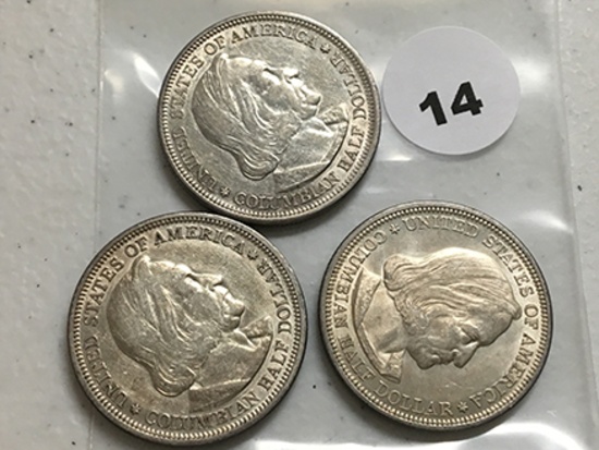 (3) 1892 Columbian Half Dollars