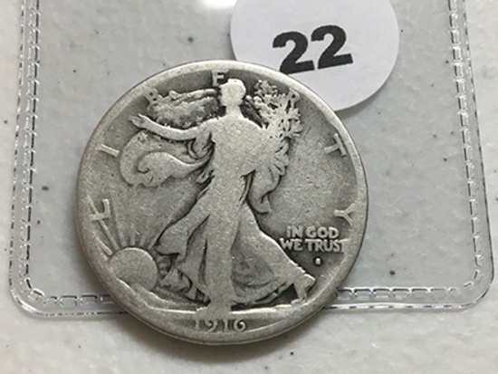 1916-D OBV Walking Liberty Half