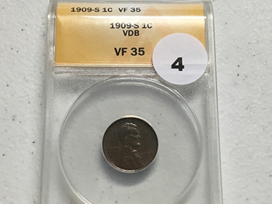 1909-S VDB Lincoln Cent, ANACS VF35