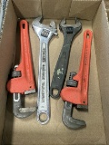 (2) 10 in. Pipe Wrenches (2) Adjustable Wrenches