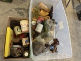 Tote of Misc. & Box of  Collectible Tins