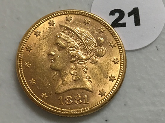 1881 $10 Liberty Gold, UNC.