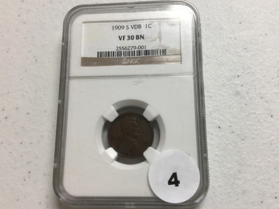 1909-S VDB Lincoln Cent, NGC VF30 BN