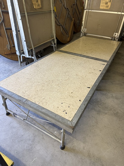 Lot of (6) 3 ft. X 8 ft. Sico 16 in. High Portable Stage w/ Tile Flooring and Metal Step