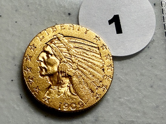 1909-D $5 Indian Gold, AU