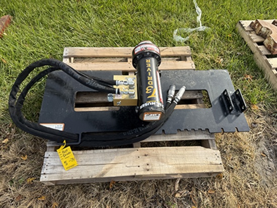 (As New) Danuser T3 Hyd. Post Driver Skid Steer Attach