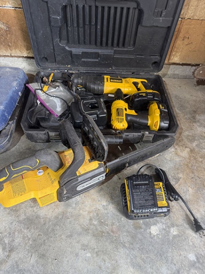Dewalt 20V chain saw with charger, Sawzall and drill with charger