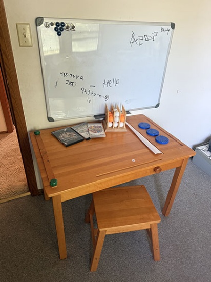 Youth drawing table with bench and dry erase board