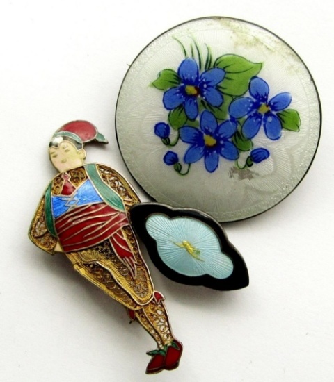 3 BROACHES WITH BEAUTIFUL ENAMEL