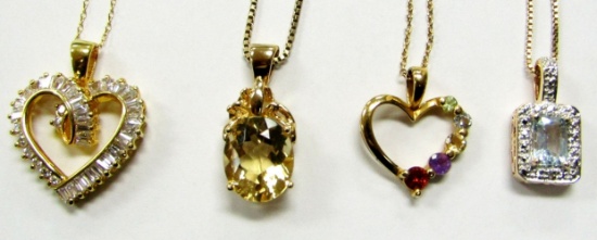 4 STERLING SILVER GOLD PLATED NECKLACES