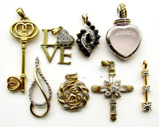 8 STERLING SILVER GOLD PLATED PENDANTS
