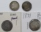 4-BUST DIMES: 1829, 1830, 1831 HOLED,