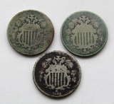 3-G/VG SHIELD NICKELS; 1869, 1868, 1866