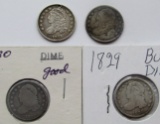 4-BUST DIMES: 1829, 1830, 1831 HOLED,