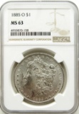 1885-O Morgan Silver Dollar $ NGC MS 63