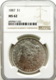 1887-P  Morgan Silver Dollar $ NGC MS 62