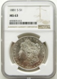 1881-S Morgan Silver Dollar $ NGC MS 63 Blast Whit